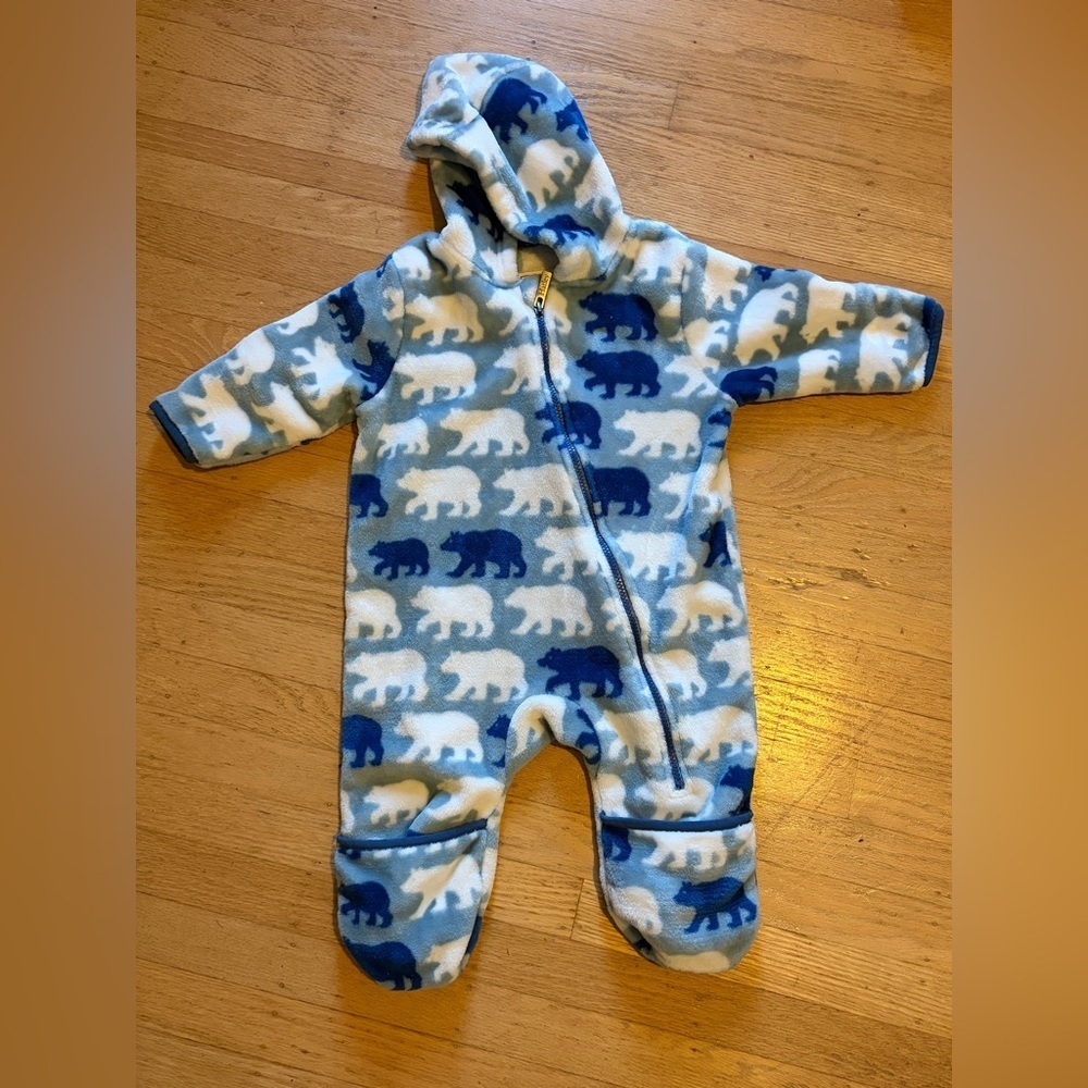 Hatley baby bunting suit fleece with built in mittens bear ears hood double zip